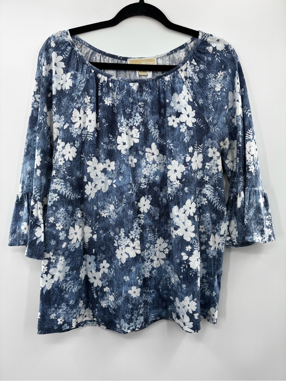 Michael Kors Blue Floral Scoop-Neck Women's Top Size Large
